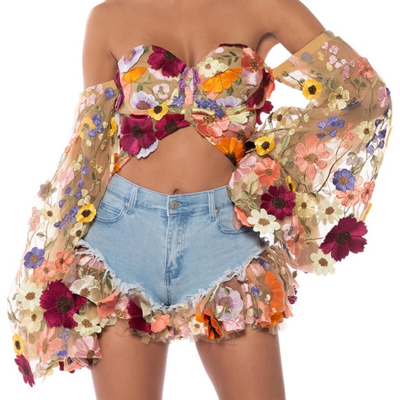 Floral Embroidered Sheer Top - Picture 3 of 4